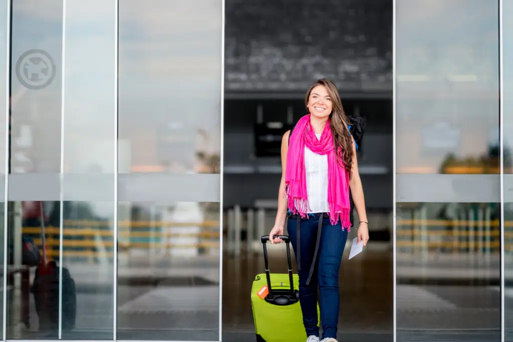 Woman leaving airport